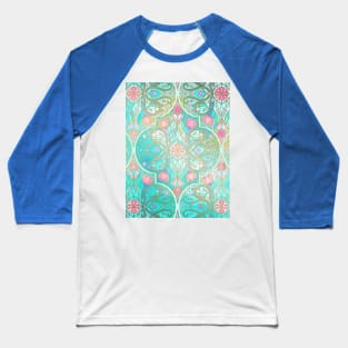 Floral Moroccan in Spring Pastels - Aqua, Pink, Mint & Peach Baseball T-Shirt